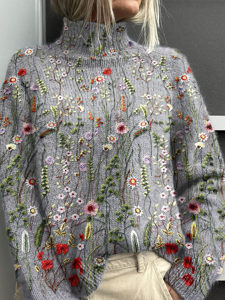Eloise | Vintage Kwiatowy Sweter z Golfem