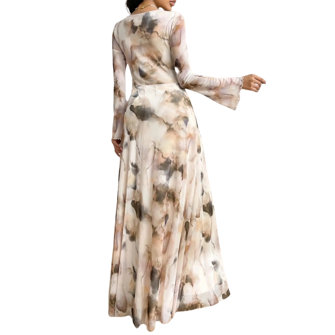 Aurora – Sukienka Elegancka z Wzorem Tie-Dye na Siatce
