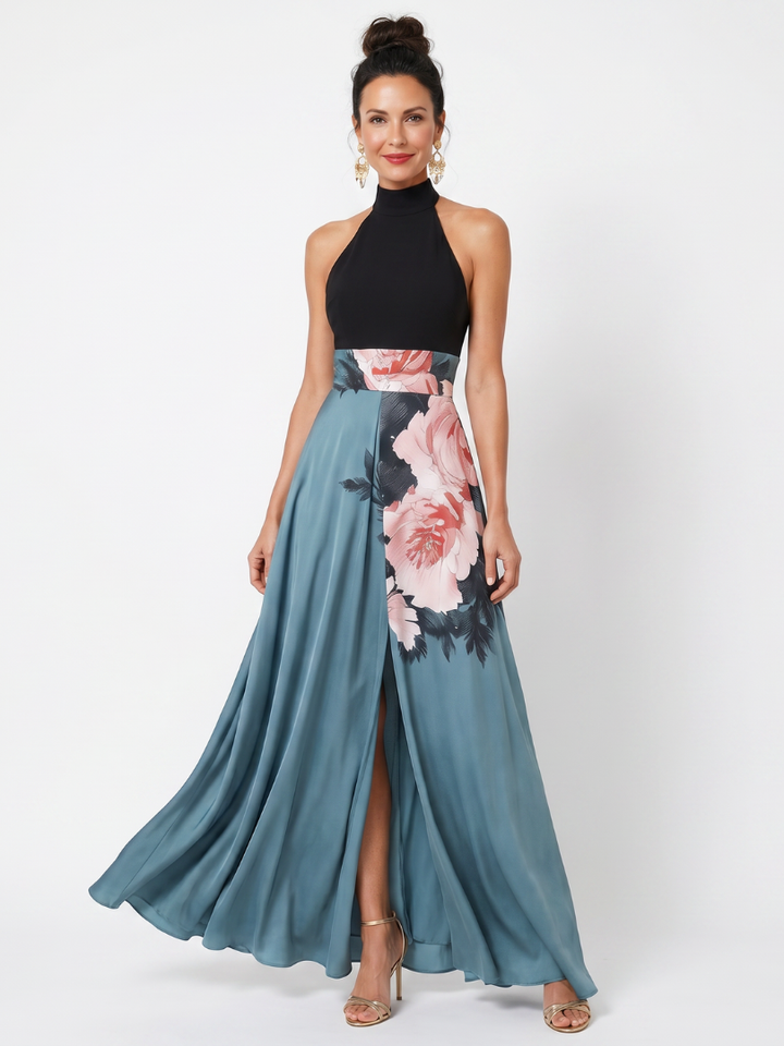 Olympas | Halter Bodice Kwiatowa Spódnica Maxi Sukienka