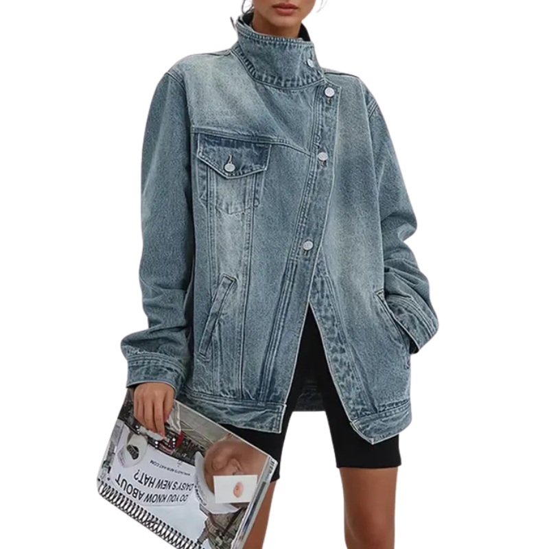 Camille – Modna Asymetryczna Kurtka z Guzikami w Stylu Ulicznym