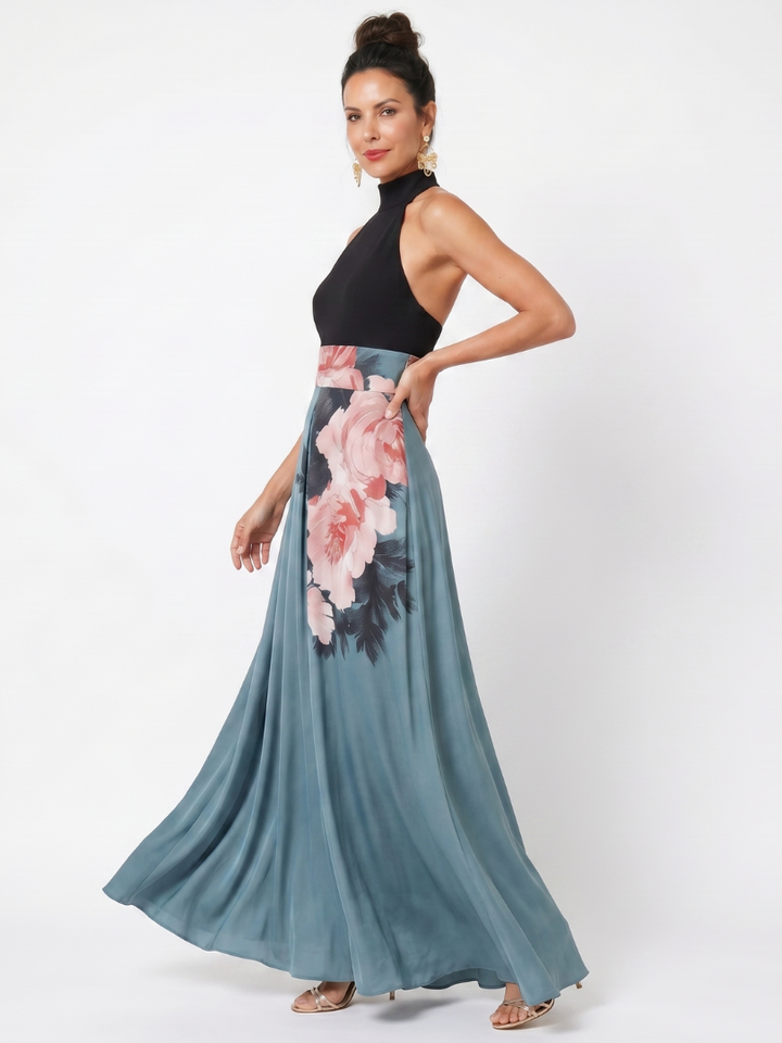 Olympas | Halter Bodice Kwiatowa Spódnica Maxi Sukienka