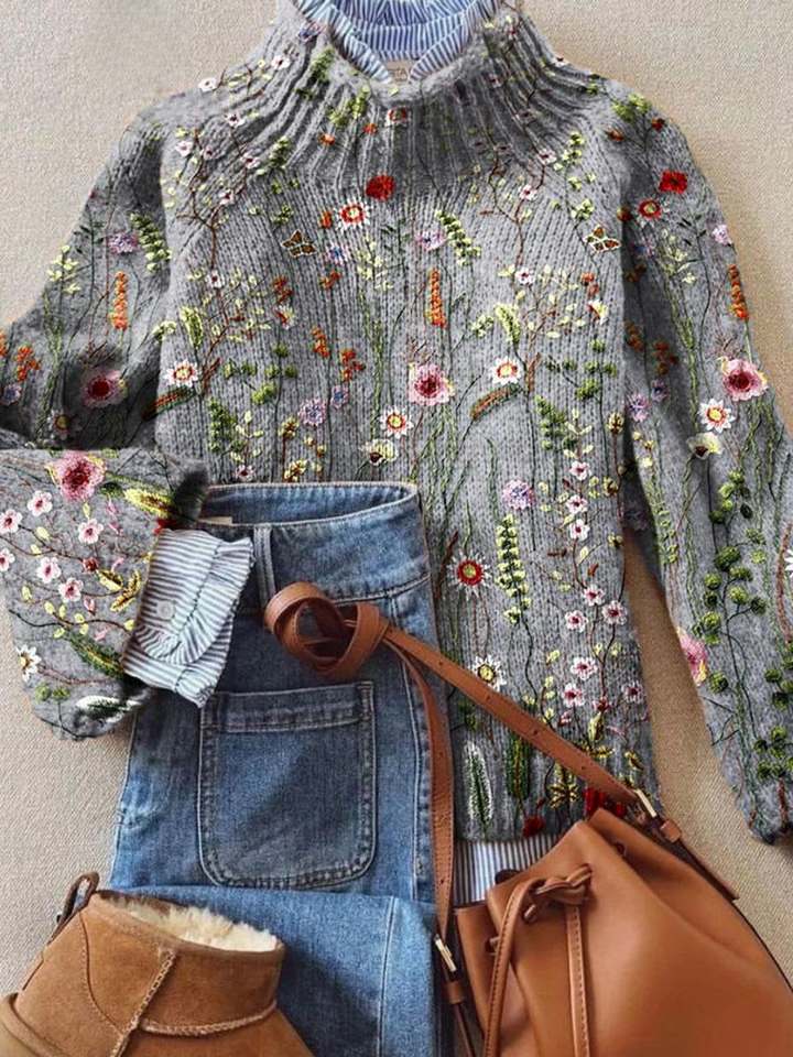 Eloise | Vintage Kwiatowy Sweter z Golfem