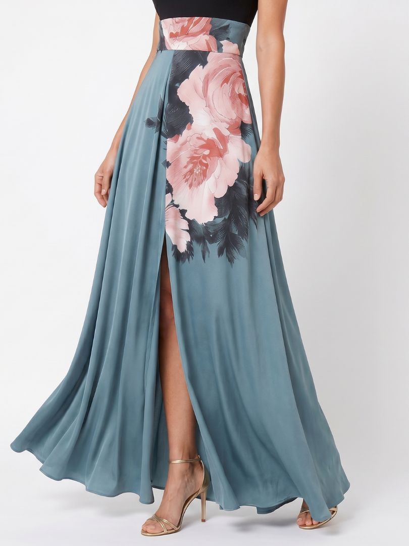 Olympas | Halter Bodice Kwiatowa Spódnica Maxi Sukienka