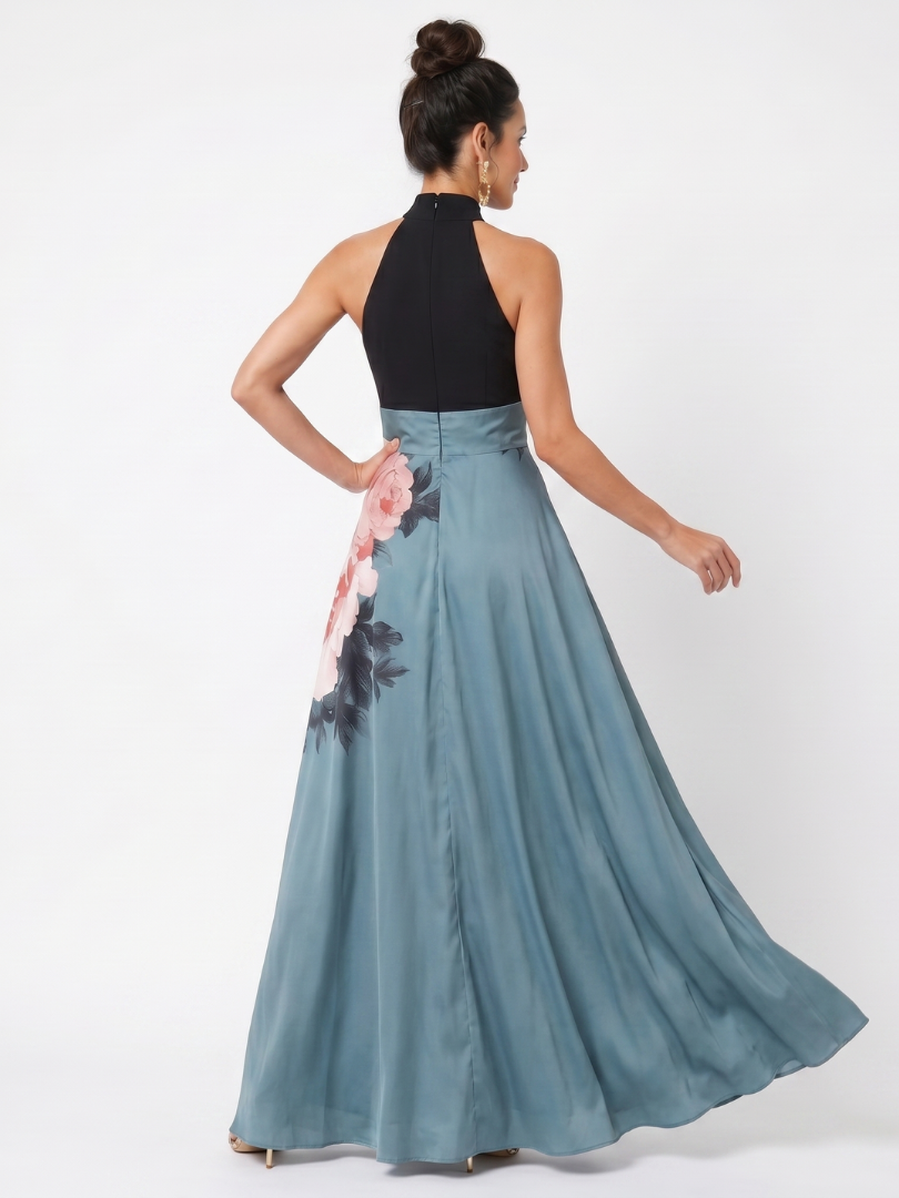 Olympas | Halter Bodice Kwiatowa Spódnica Maxi Sukienka