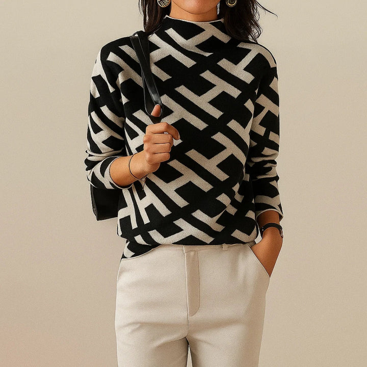 Nova | Geometriczny Sweter Dzianinowy
