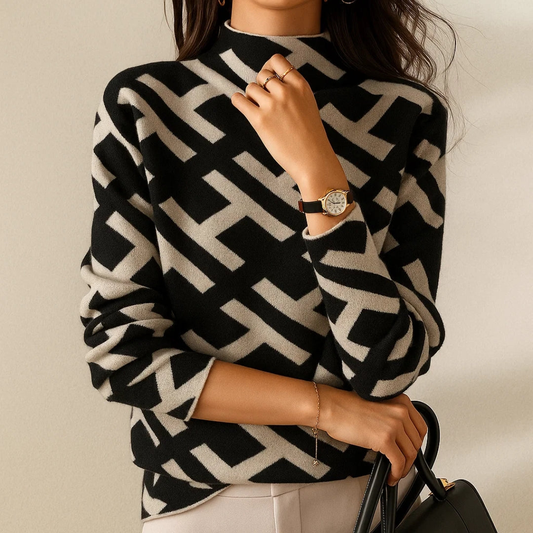 Nova | Geometriczny Sweter Dzianinowy