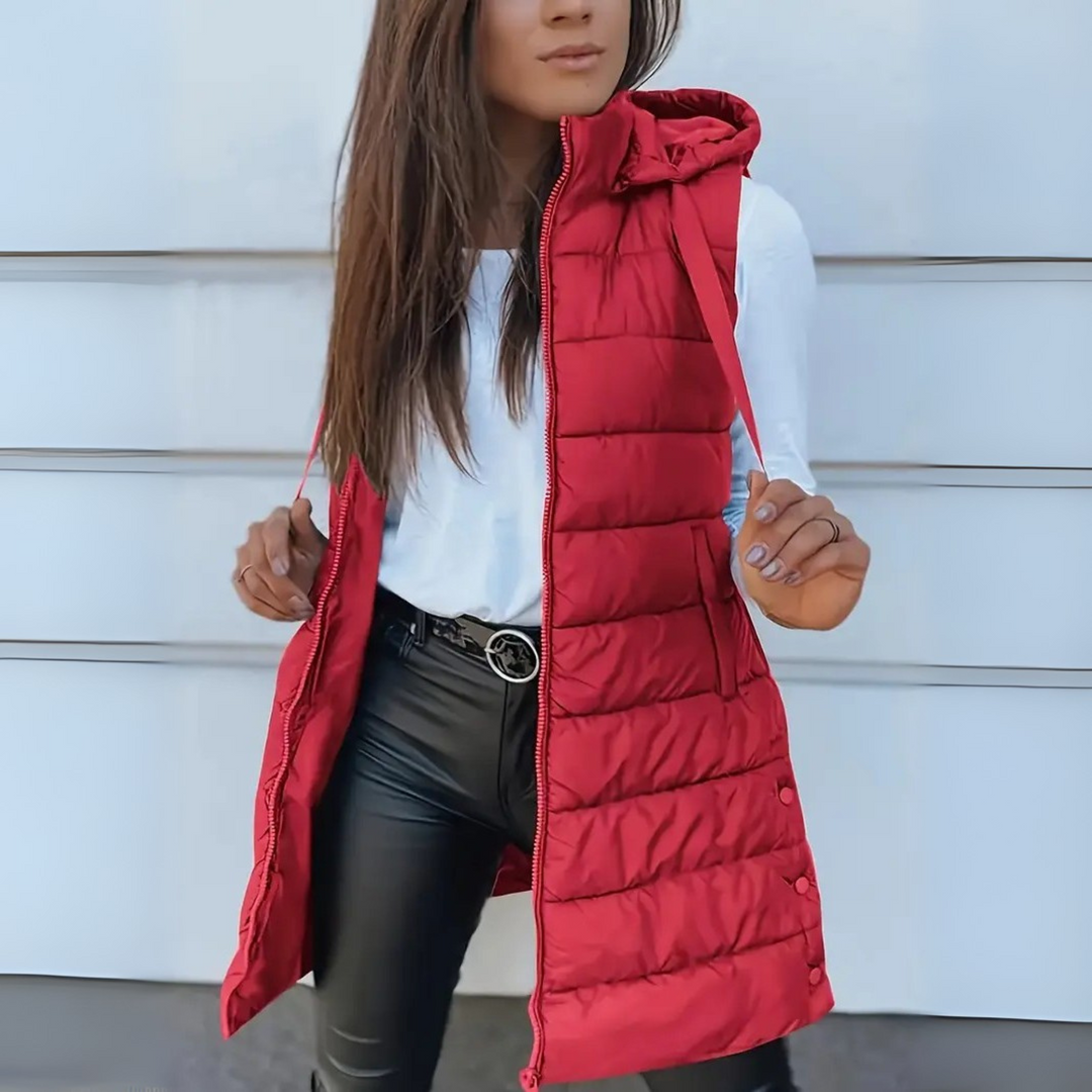 RAIN - Casual Bezrękawnik z Kapturem Długi Puchowy Kamizelka