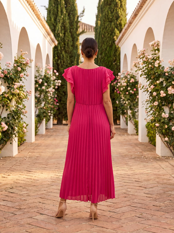 Seraphina | Elegancka Sukienka Maxi Plisowana z Zawiązywaną Talią