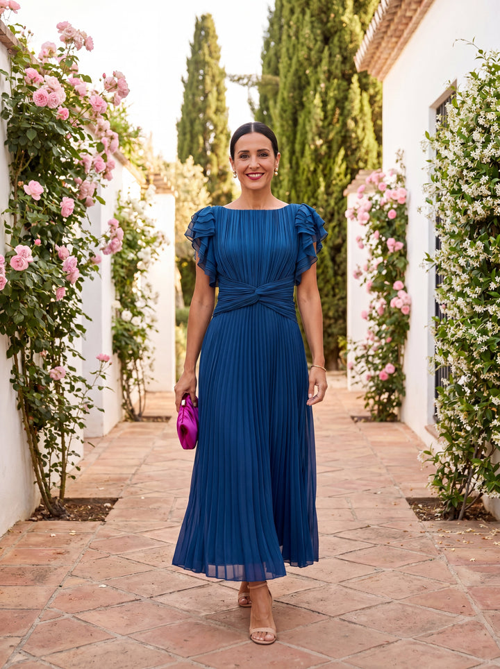 Seraphina | Elegancka Sukienka Maxi Plisowana z Zawiązywaną Talią