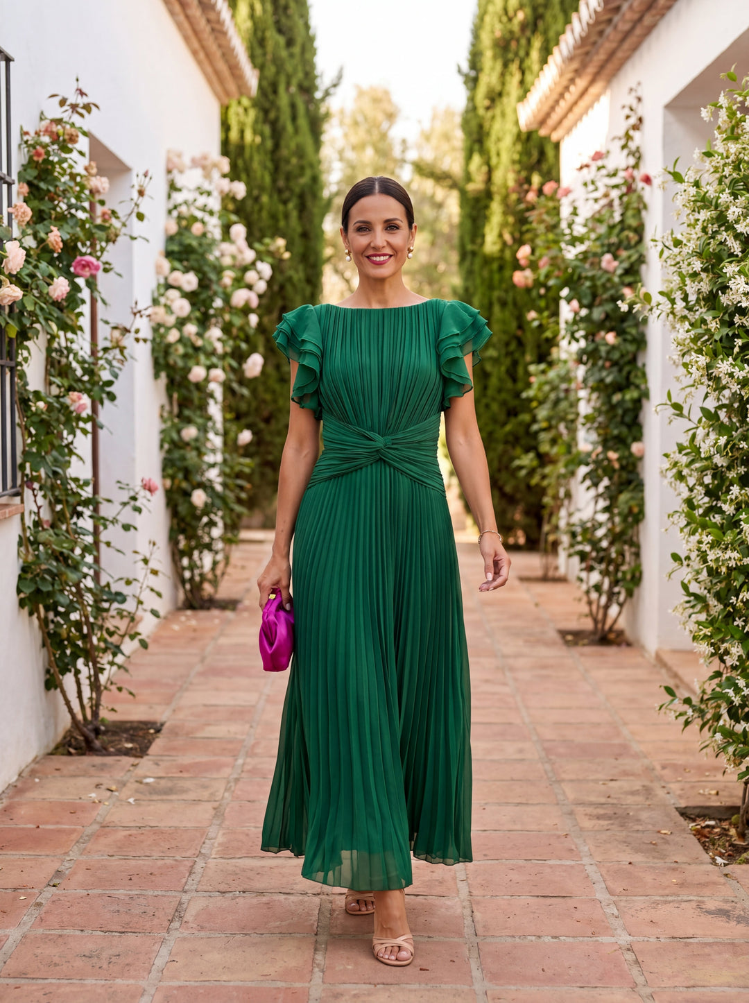 Seraphina | Elegancka Sukienka Maxi Plisowana z Zawiązywaną Talią