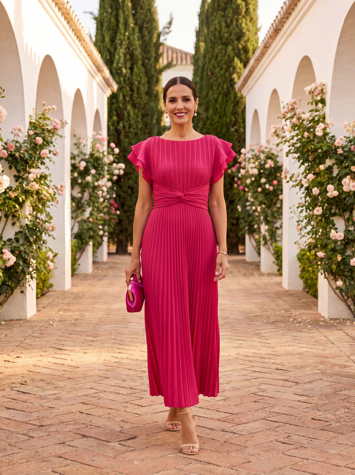 Seraphina | Elegancka Sukienka Maxi Plisowana z Zawiązywaną Talią