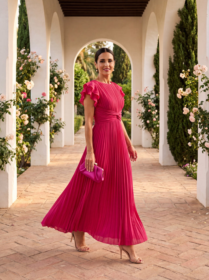 Seraphina | Elegancka Sukienka Maxi Plisowana z Zawiązywaną Talią