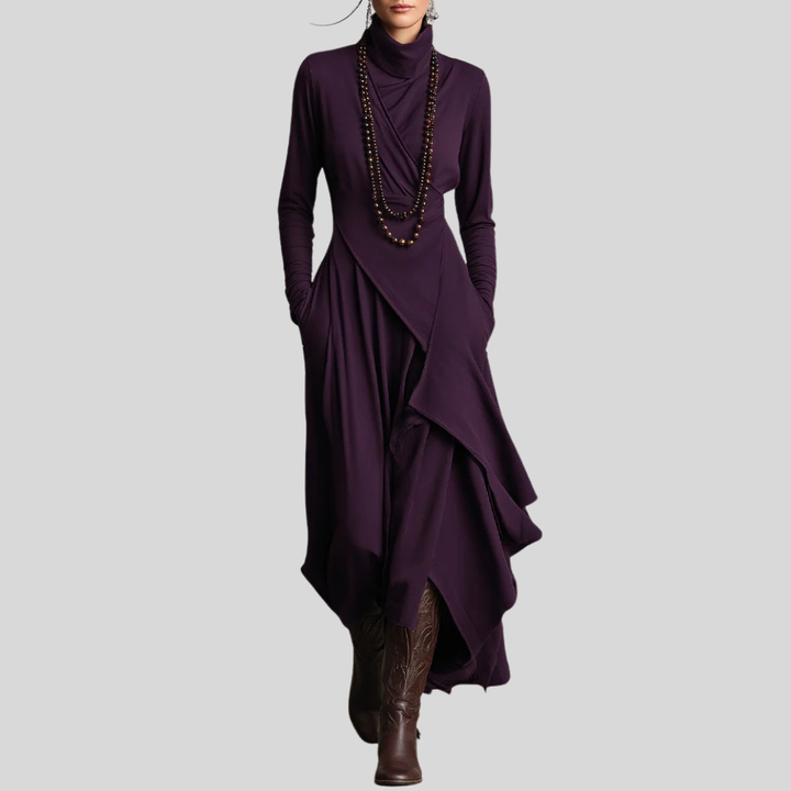 Marivelle™ | Elegancka Sukienka Maxi z Wysokim Kołnierzem