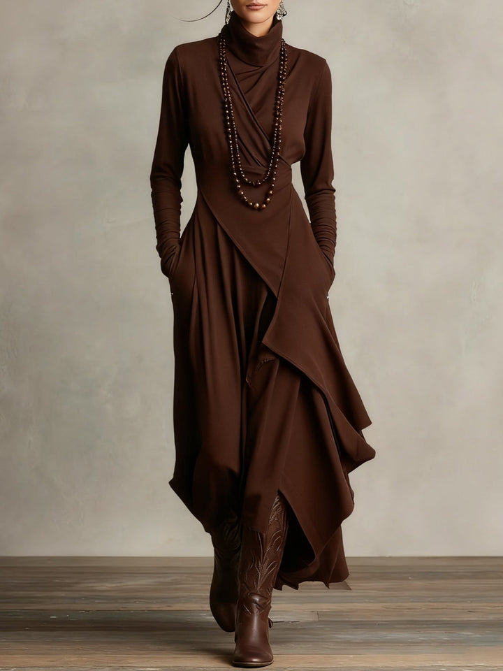 Marivelle™ | Elegancka Sukienka Maxi z Wysokim Kołnierzem