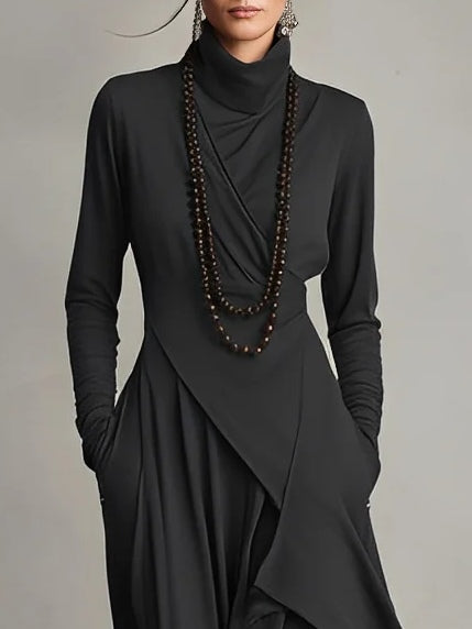 Marivelle™ | Elegancka Sukienka Maxi z Wysokim Kołnierzem