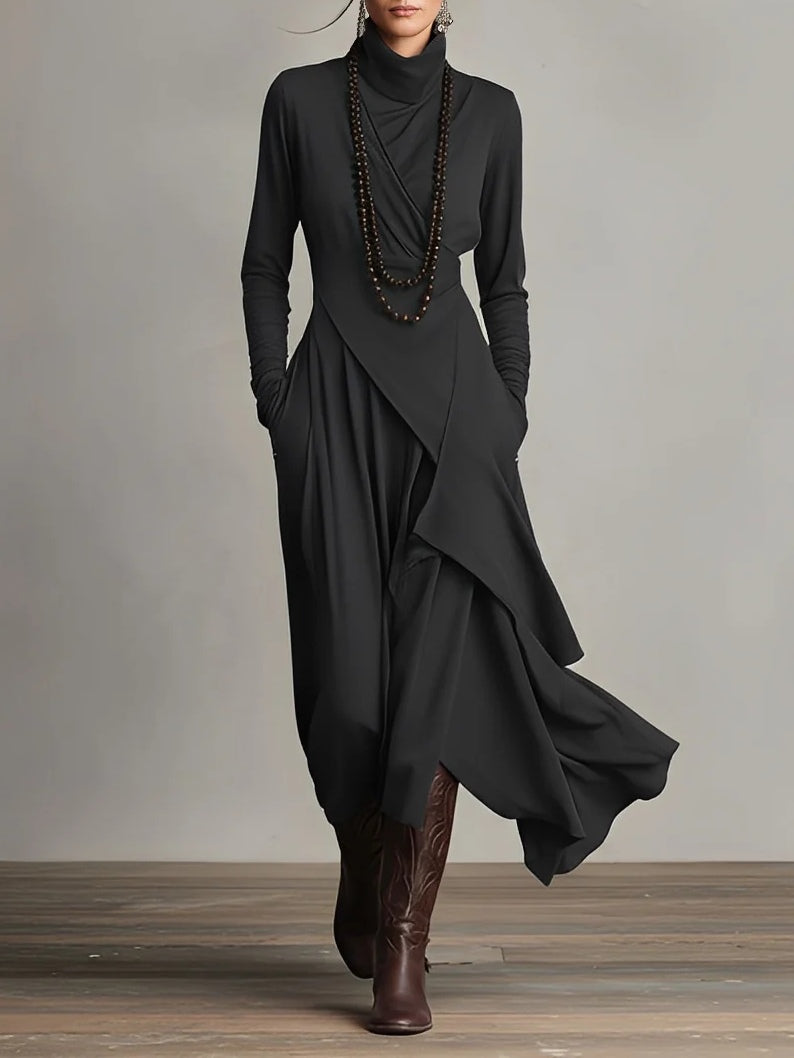 Marivelle™ | Elegancka Sukienka Maxi z Wysokim Kołnierzem