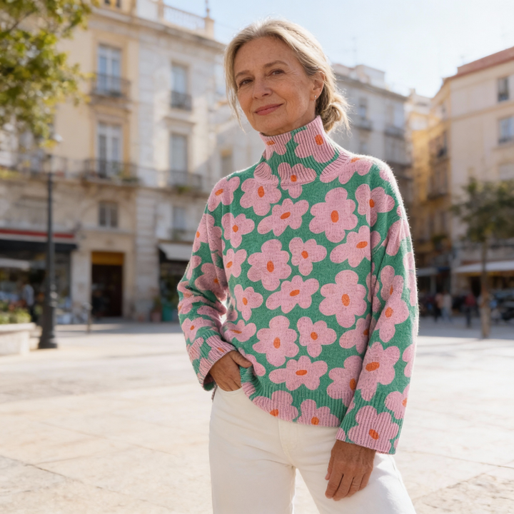 Claire | Kwiatowy Sweter Dzianinowy