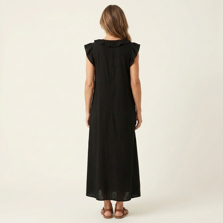 Josette | Sukienka Maxi z Rękawem Ruffles i Dekoltem w Serek