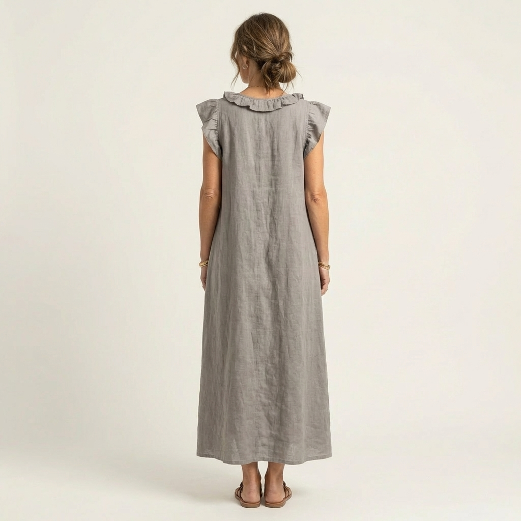 Josette | Sukienka Maxi z Rękawem Ruffles i Dekoltem w Serek