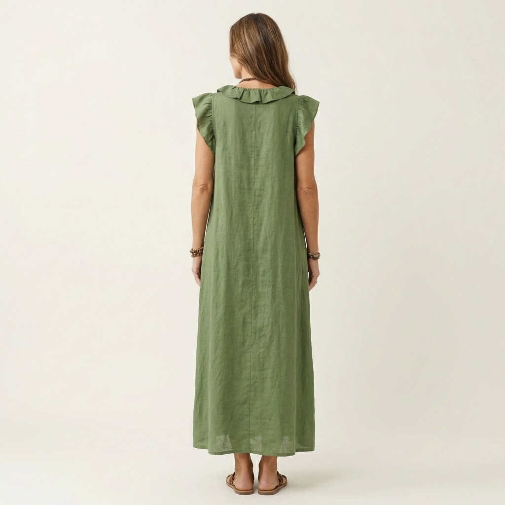 Josette | Sukienka Maxi z Rękawem Ruffles i Dekoltem w Serek