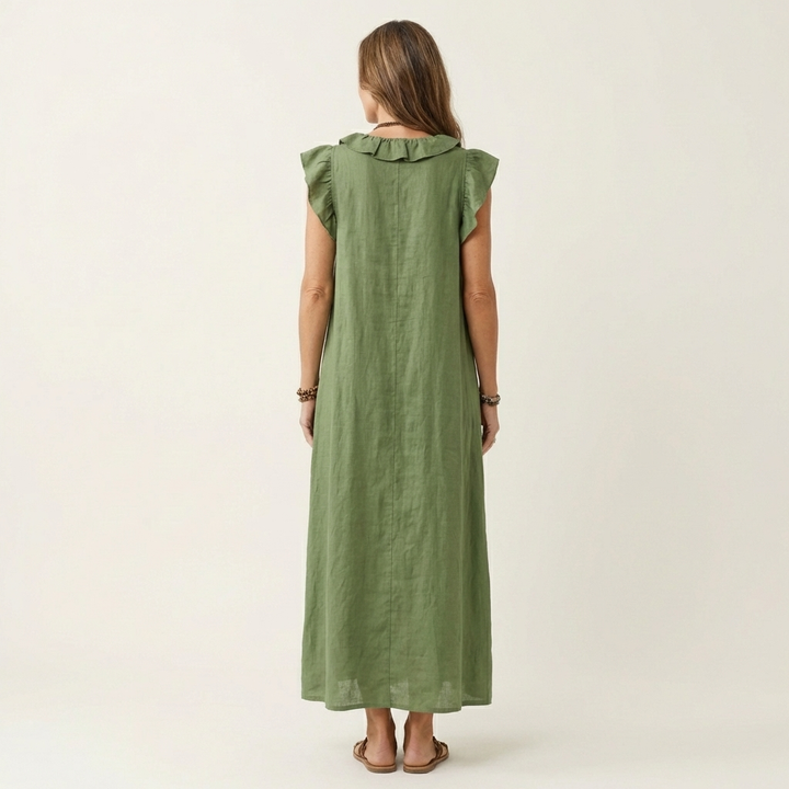 Josette | Sukienka Maxi z Rękawem Ruffles i Dekoltem w Serek