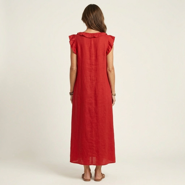 Josette | Sukienka Maxi z Rękawem Ruffles i Dekoltem w Serek