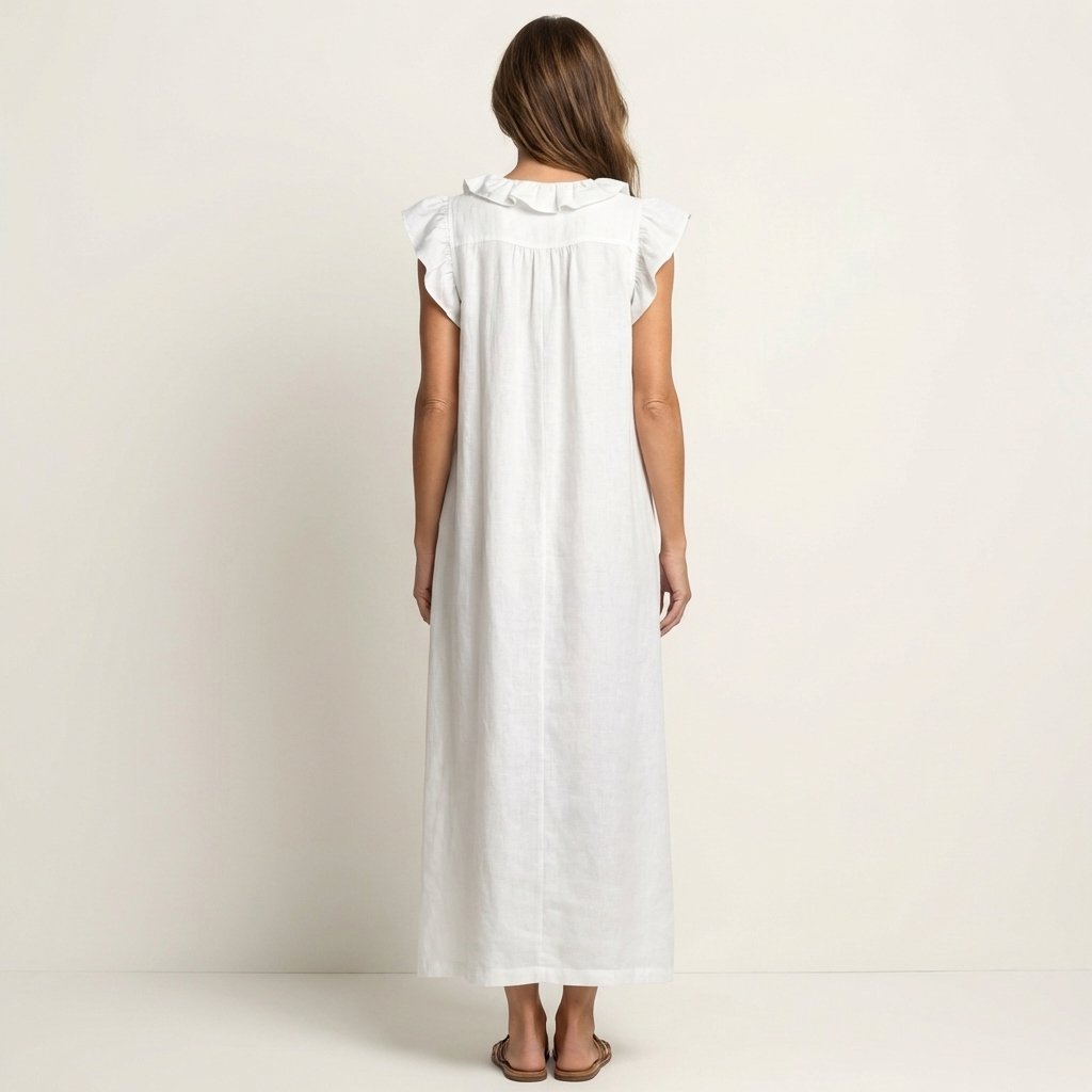 Josette | Sukienka Maxi z Rękawem Ruffles i Dekoltem w Serek