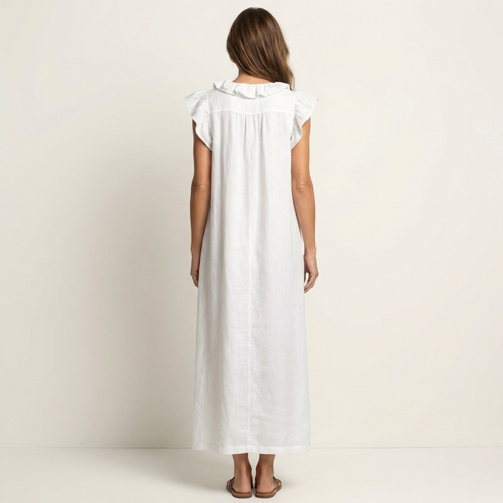 Josette | Sukienka Maxi z Rękawem Ruffles i Dekoltem w Serek