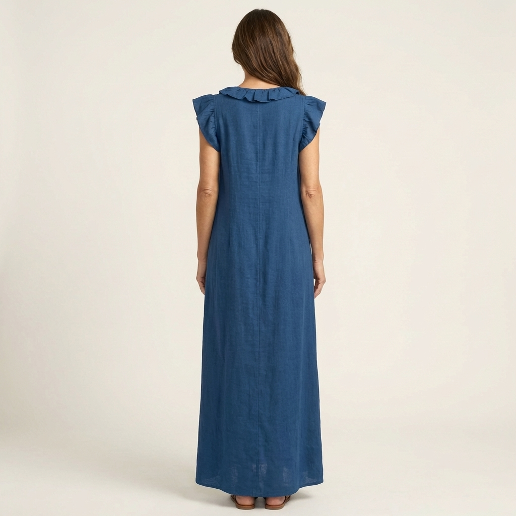 Josette | Sukienka Maxi z Rękawem Ruffles i Dekoltem w Serek