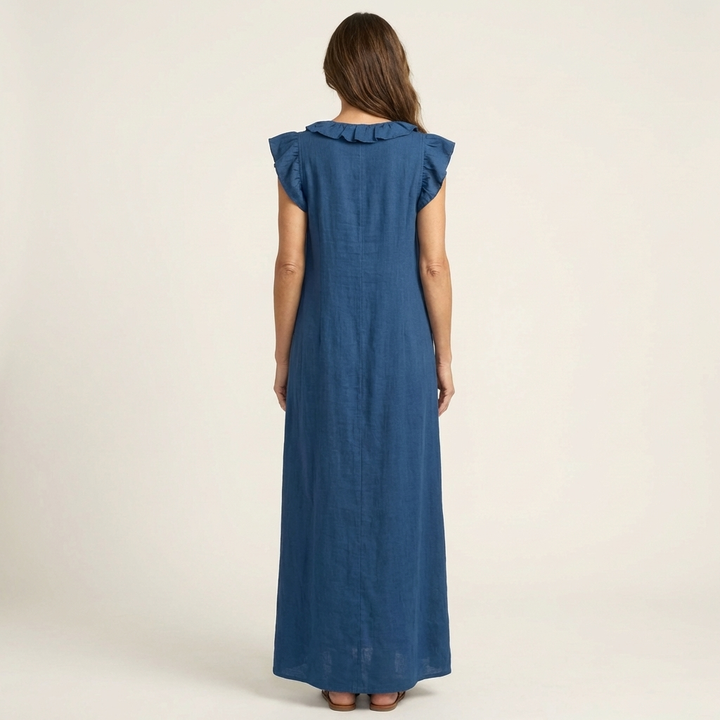 Josette | Sukienka Maxi z Rękawem Ruffles i Dekoltem w Serek