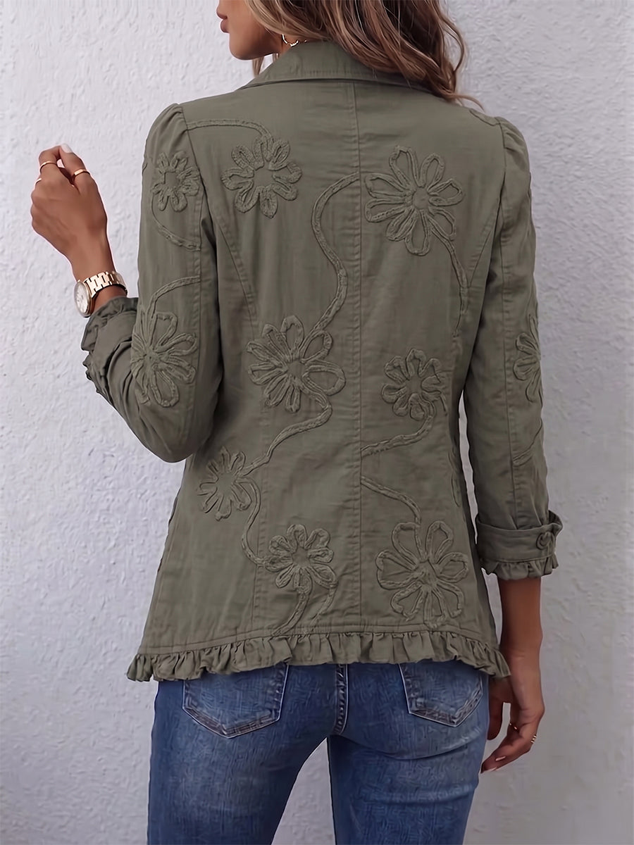 Kamberly™ | Kurtka Boho-Chic z Kwiatowym Haftem i Falbanami